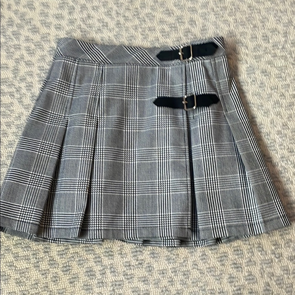 Katie J Gray and White Plaid Mini Skirt